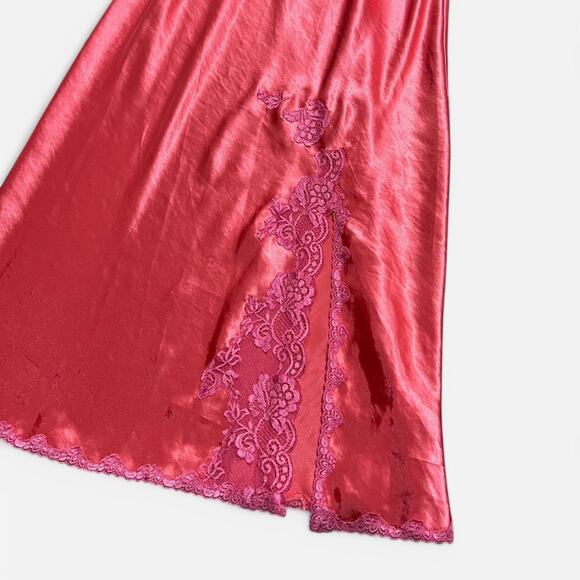 VTG Y2K Chanteuse Bright Coral & Hot Pink Floral Lace Satin Maxi Slip Dress M - Picture 3 of 7